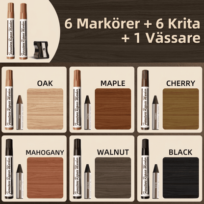 Reparationskit för Trärepor – 6 Markers, 6 Kritor och Vässare - UNO