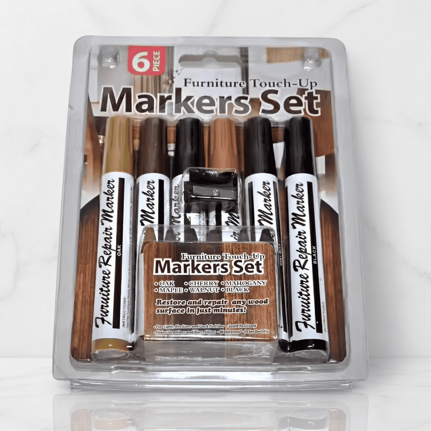 Reparationskit för Trärepor – 6 Markers, 6 Kritor och Vässare - UNO