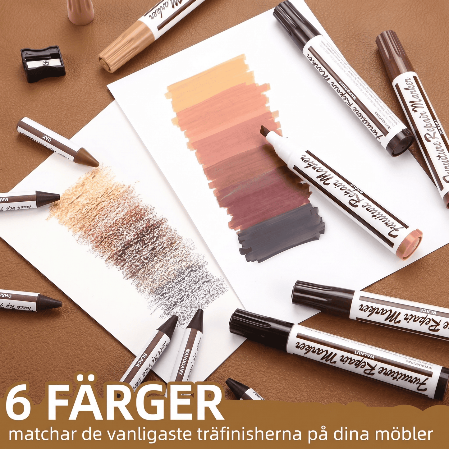 Reparationskit för Trärepor – 6 Markers, 6 Kritor och Vässare - UNO